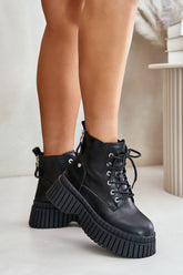 Bottines en cuir pour femme avec semelle tracteur moderne - Noir